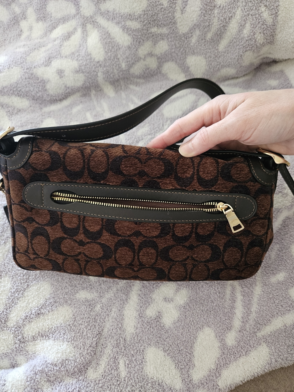 Coach Small Brown and Black Signature Jacquard Shoulder Bag - Picture 5 of 10